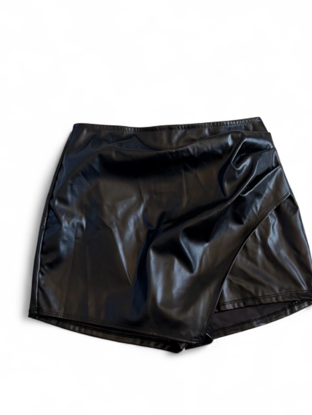 Windsor Black Faux Leather Mini Skort with Wrap Detail